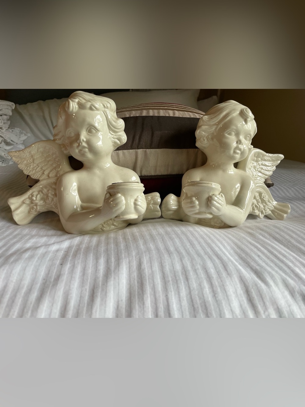Pair of Ceramic Cherub Wall Candle Holders